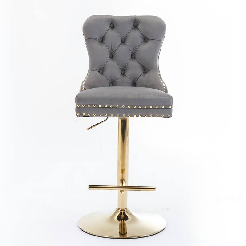 2PCS Tufted Swivel Velvet Bar Stool With Gold Legs