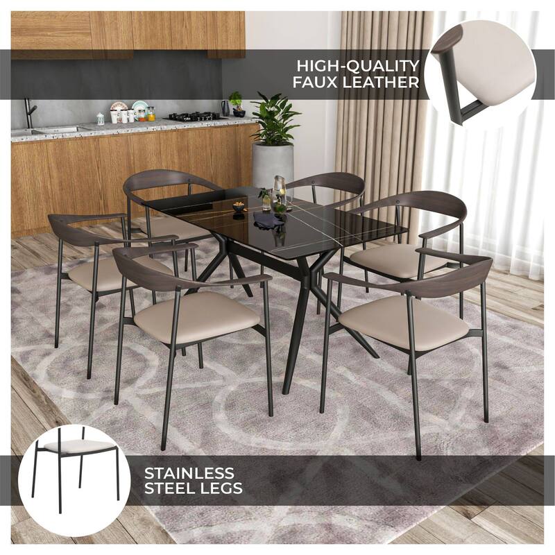 Leather Dining Chair with Stainless Steel Frame Set of 2 Kora Series