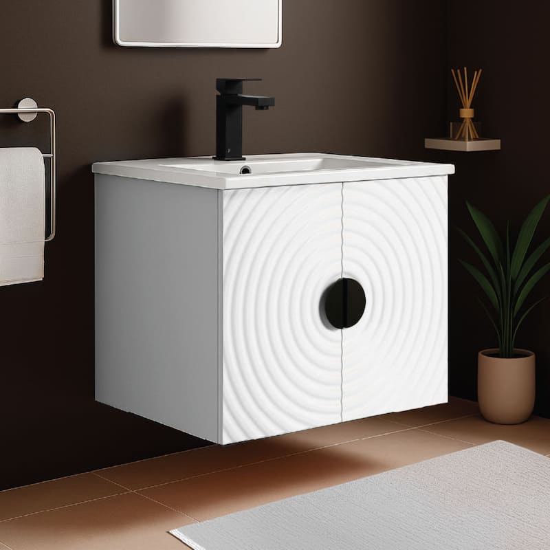 Pellabay Modern Bathroom Vanity with Fluted Circular Doors - Sink Included - 24" - White