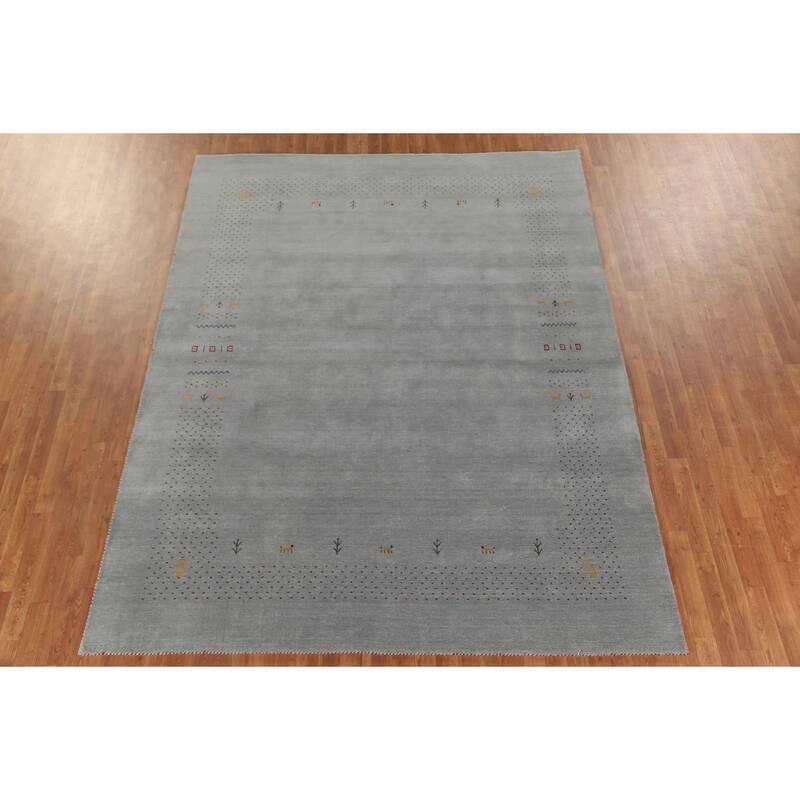 Silver Gray Gabbeh Indian Area Rug Handmade Wool Carpet - 7'7"x 9'9"