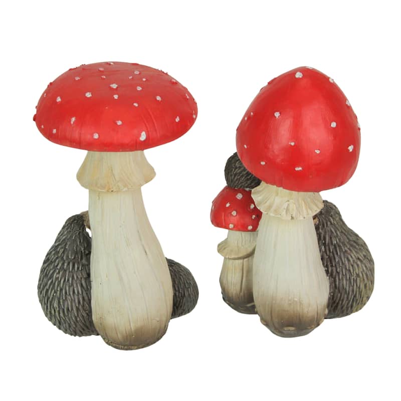 Hedgehogs And Mushrooms Statue Set Hand-Painted, Nature-Inspired - 7.25 X 4 X 4 inches