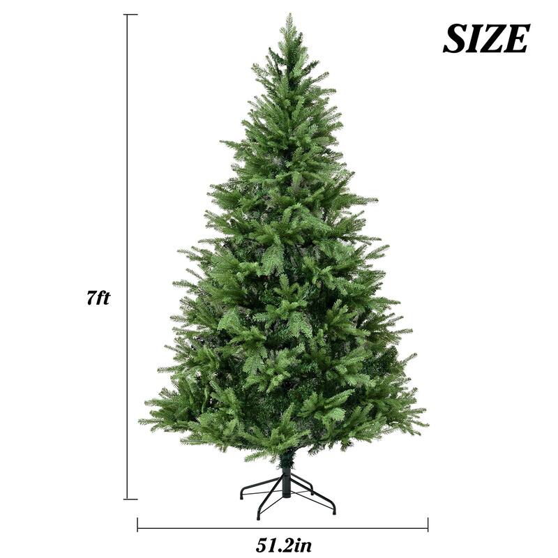 7ft Unlit Artificial Christmas Tree with Hinged Branches, Mixed PE PVC Tips and Metal Base