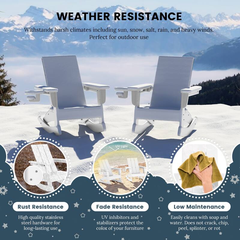 Shoreside Kids Outdoor Poly Adirondack Rocking Chair with Cup Holder (Set of 2)