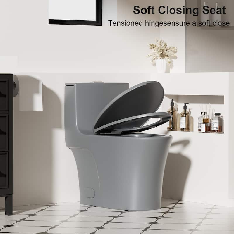1.1/1.6 GPF Tornado Flush One-Piece Toilet Elongated,Soft Closing Seat, Button on Tank top,Chair Seat ADA Height 17"