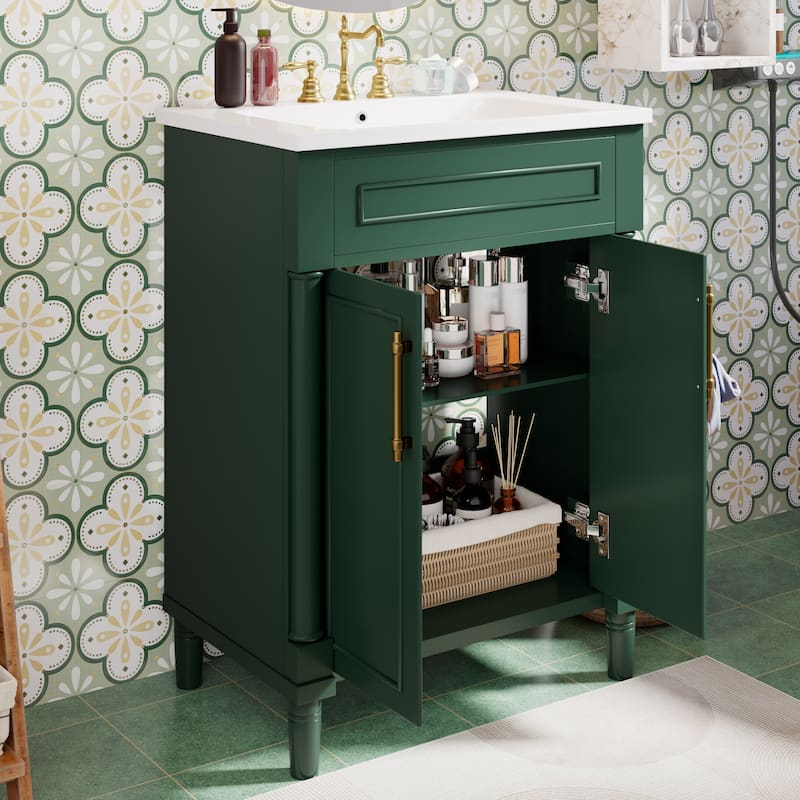 Bathroom Vanity with Sink, Multifunctional Small Bathroom Cabinet, Bathroom Vanities with 2 Doors & Adjustable Shelf