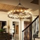 preview thumbnail 15 of 16, 54-inch Round Wagon Wheel 24-light Chandelier Black&Brown