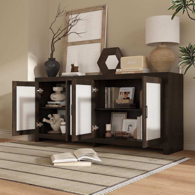 Acrylic Doors Creative White/Brown Buffet Sideboard Bookcase Accent Storage Cabinet: Elegant Storage with Rich Wood Grain Finish