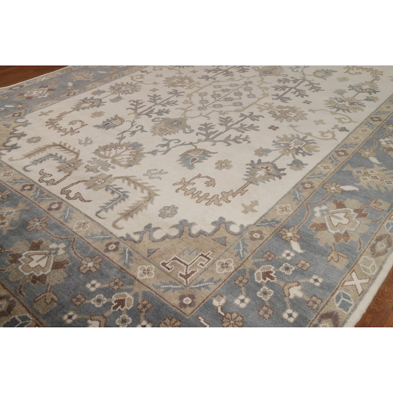 Ivory Oushak Indian Large Rug Hand-Knotted Wool Carpet - 10'0" x 14'1"