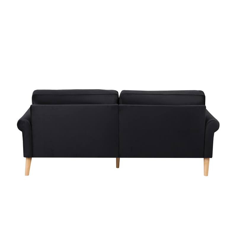 Velvet Loveseat Sofa Black Rolled Arms Lounge Settee with Pillows Bed