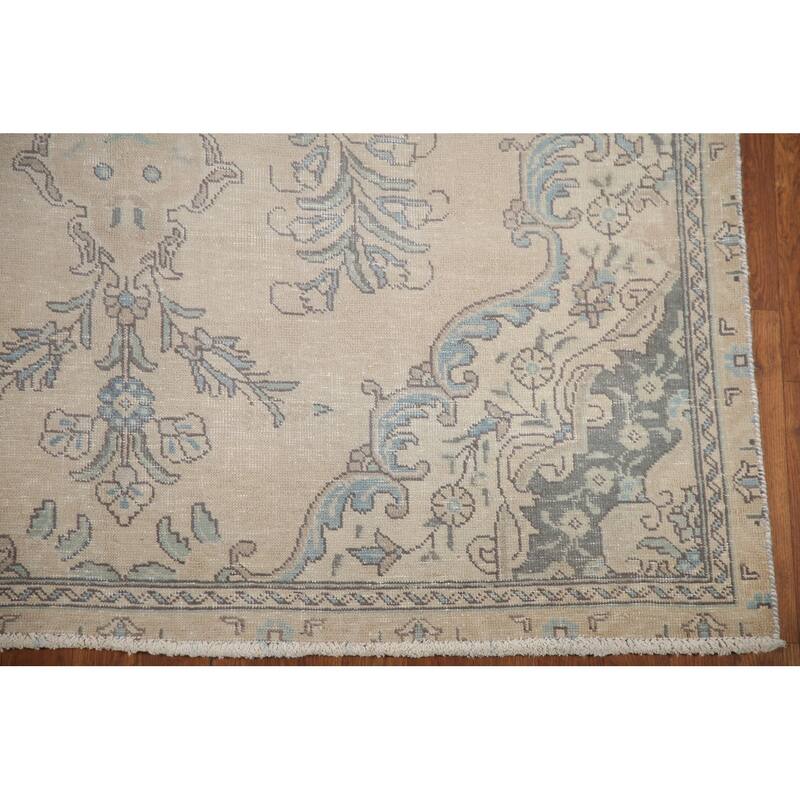 Hand Knotted Oriental 100% Wool Carpet Traditional Floral Beige & Ivories Tabriz Area Rug - 9' 2'' X 5' 6''