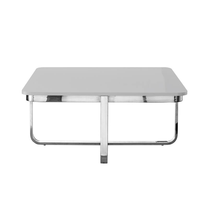 35" Sleek Square Coffee Table with Chrome Cross Legs and Stainless Steel Frame Modern Wood Design - 35.4”L x 35.4”W x 15.6”H