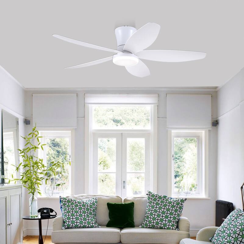 36"/42"/48" Low Profile Ceiling Fan with ABS Blades 3 Color LED Flush Mount for Bedroom Living Room APP and Remote Control