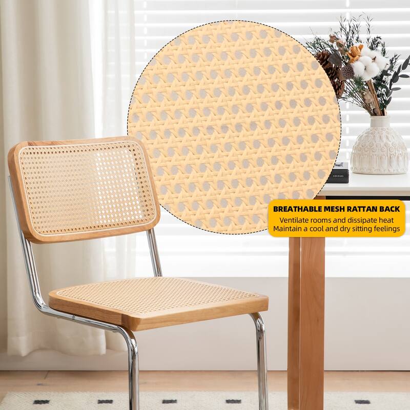 Dining Chairs Set of 2, Velvet Rattan Side Accent Chairs with Chrome Legs, Modern Mid Century Breuer Designed Chairs