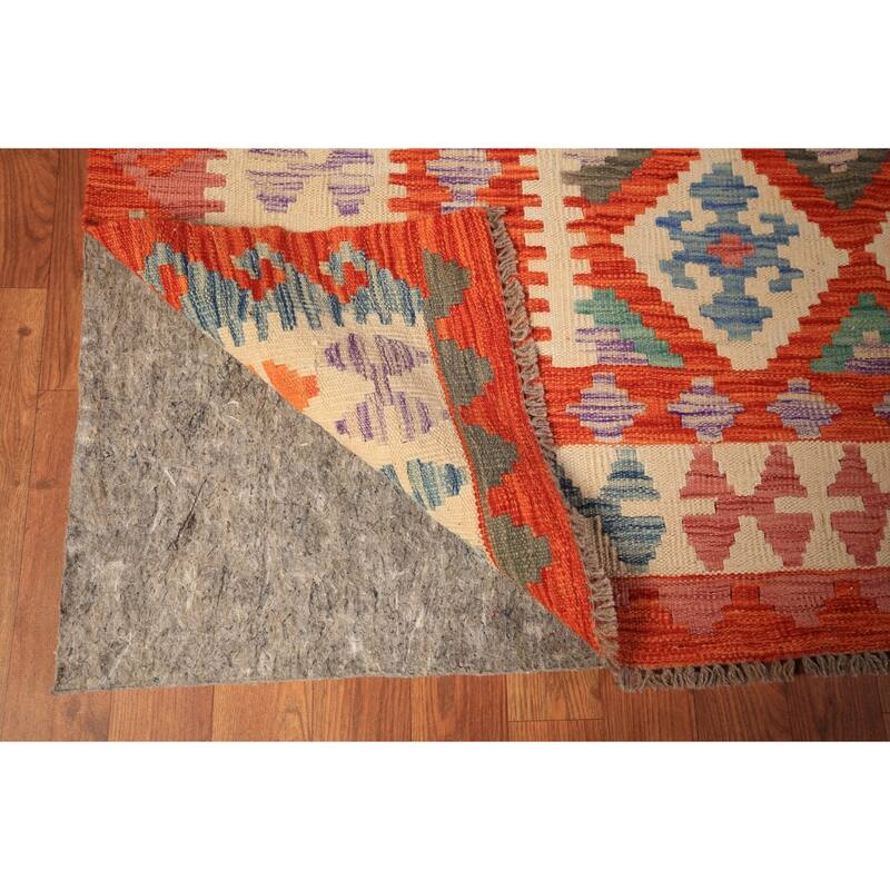 Orange Geometric Kilim Oriental Large Rug Flatweave Wool Carpet - 10'1" x 16'3"