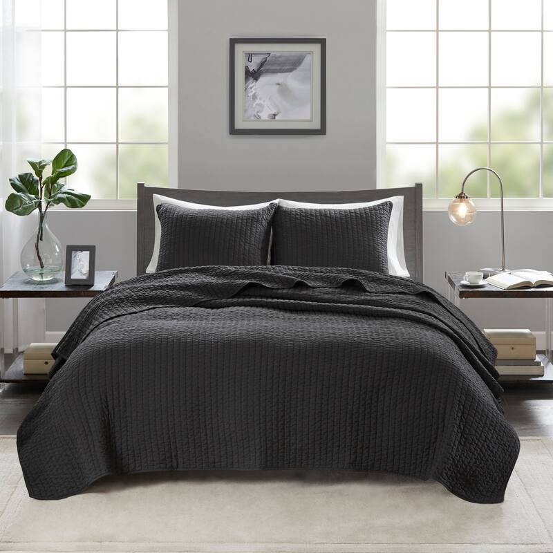 Madison Park Jaxson 3 Piece Quilt Set - Black - King
