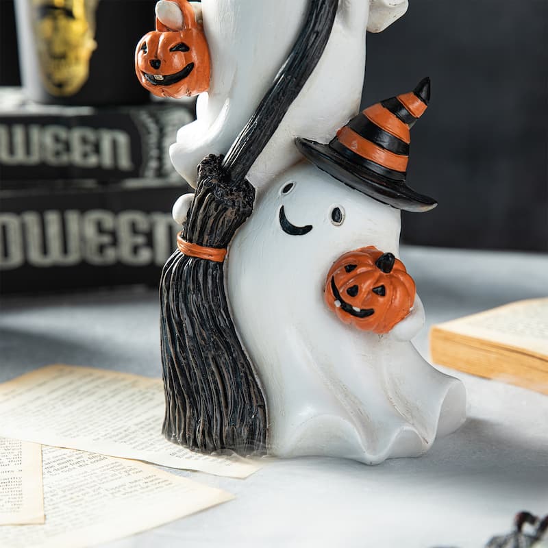 Glitzhome 13''H Halloween Polyresin Pink or White Stacked Ghost Table Decor