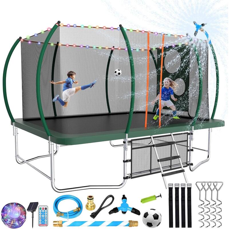 8x14 Ft Rectangle Trampoline for Kids and Adults, Outdoor Trampoline with Stakes - Green