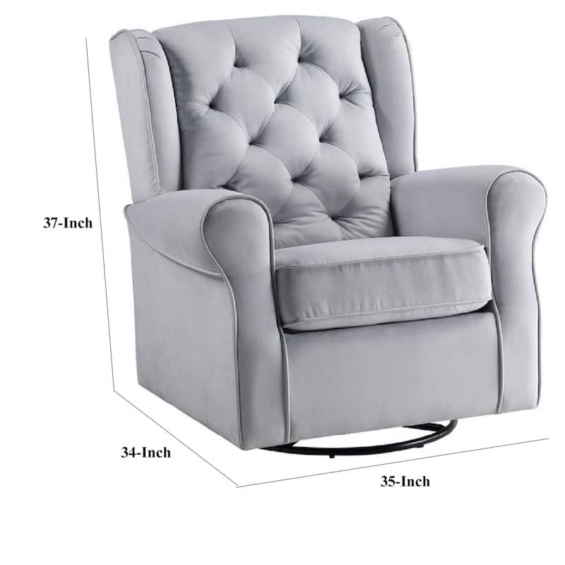35 Inch Accent Swivel Chair, Glider, Tufted Back, Grey - 35 L x 34 W x 37 H Inches