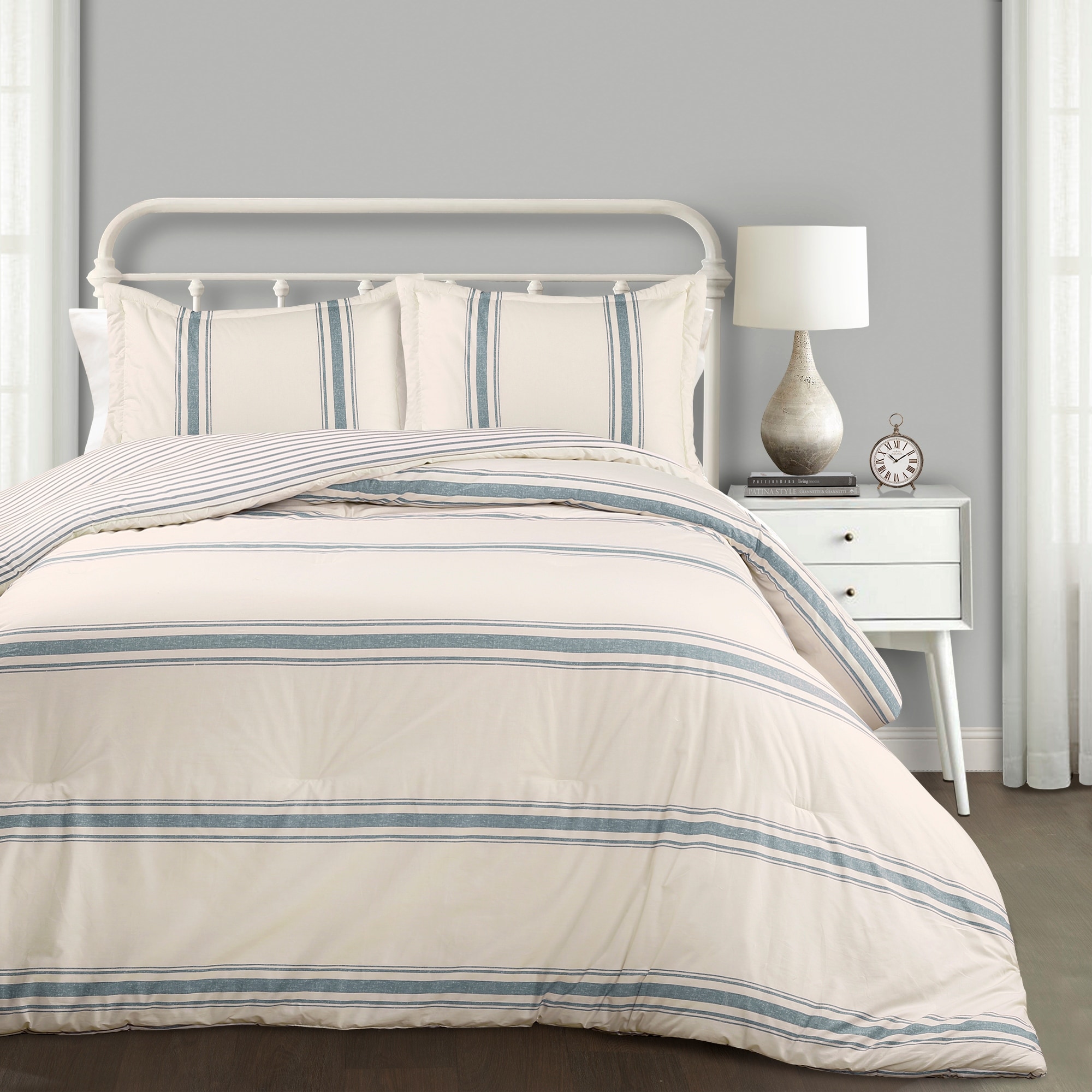 Lush Decor Farmhouse Stripe 3-Piece Comforter Set - Gray - Full - Queen