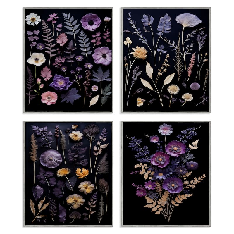 Stupell Dimensional Cottage Flower Sprigs Framed Giclee Art Design By Heidi Kuntz (Set of 4) - 11 x 14 - Grey