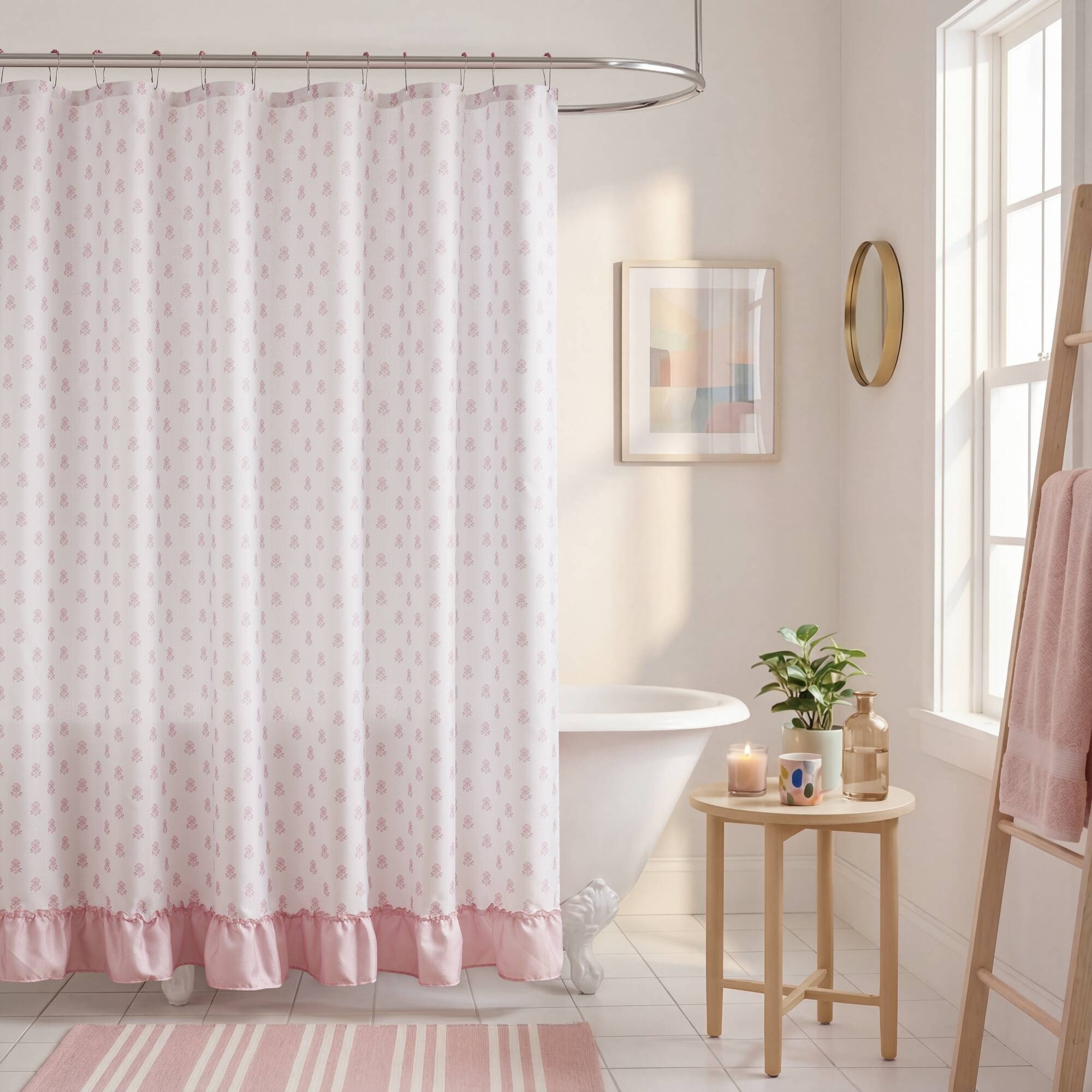 Intelligent Design Savanna Floral Ruffle Shower Curtain Set