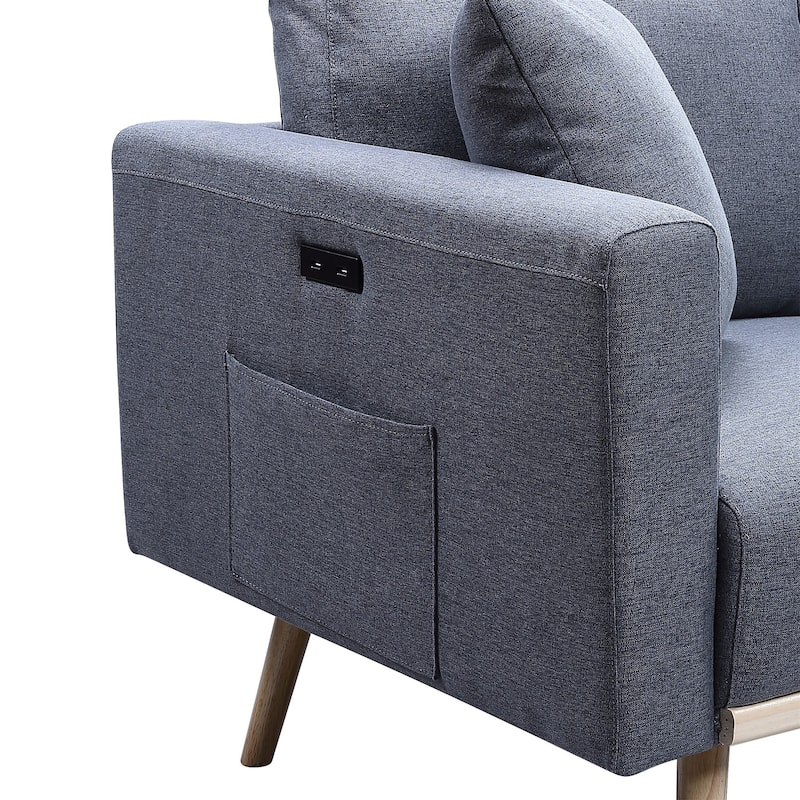 Linen Upholstered Loveseat with 2 Pillows