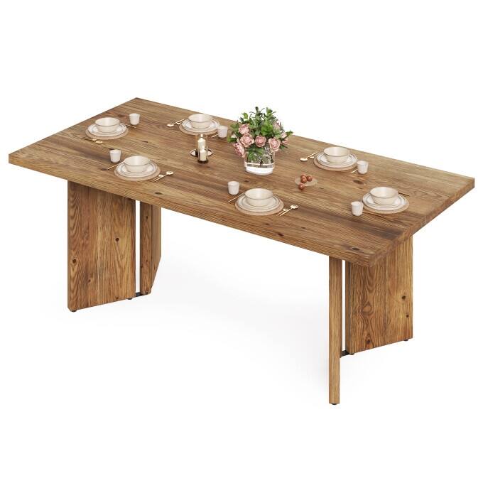 63-Inch Solid Wood Dining Table, Farmhouse Long Kitchen Table