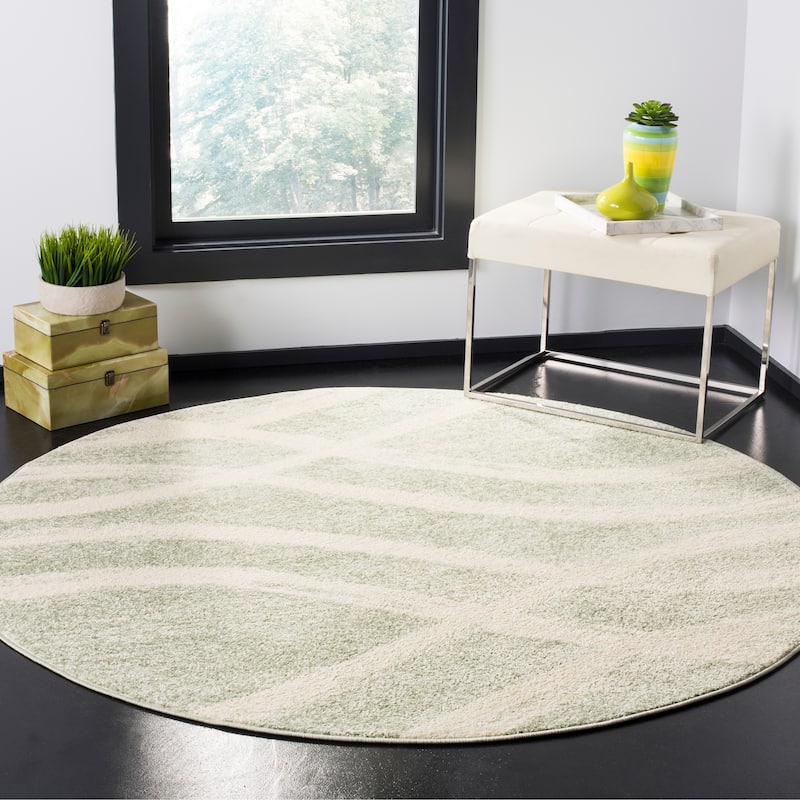SAFAVIEH Adirondack Lelia Modern Abstract Distressed Rug - 5' Round - Sage/Cream