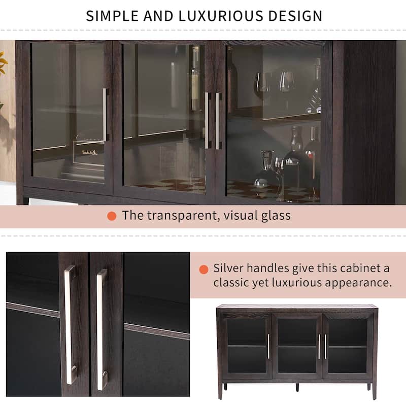Modern MDF Storage Cabinet with Tempered Glass Doors and Adjustable Shelf for Living Room & Entryway