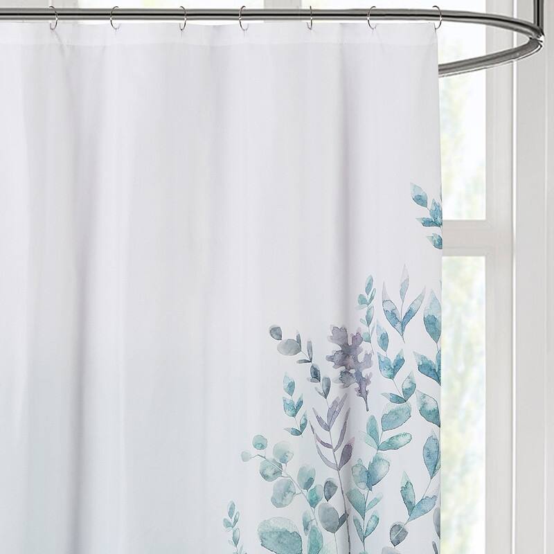 Style Quarters Peculiar Eucalyptus Ink Leaves White-blue gradient Shower Curtain colorful lavender