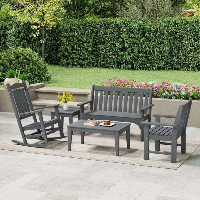 Laguna Outdoor Patio 5-Piece Porch Bench & Rocking Chair Conversation Set