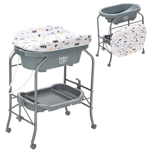 slide 2 of 9, Babyjoy Changing Table with Bathtub Folding Portable Diaper Station - See Details Grey - Assembly Required - See Details