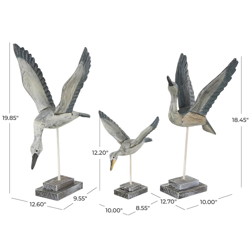 Wood Bird Handmade Decorative Sculpture - Set of 3 Blue - Roche River Decor