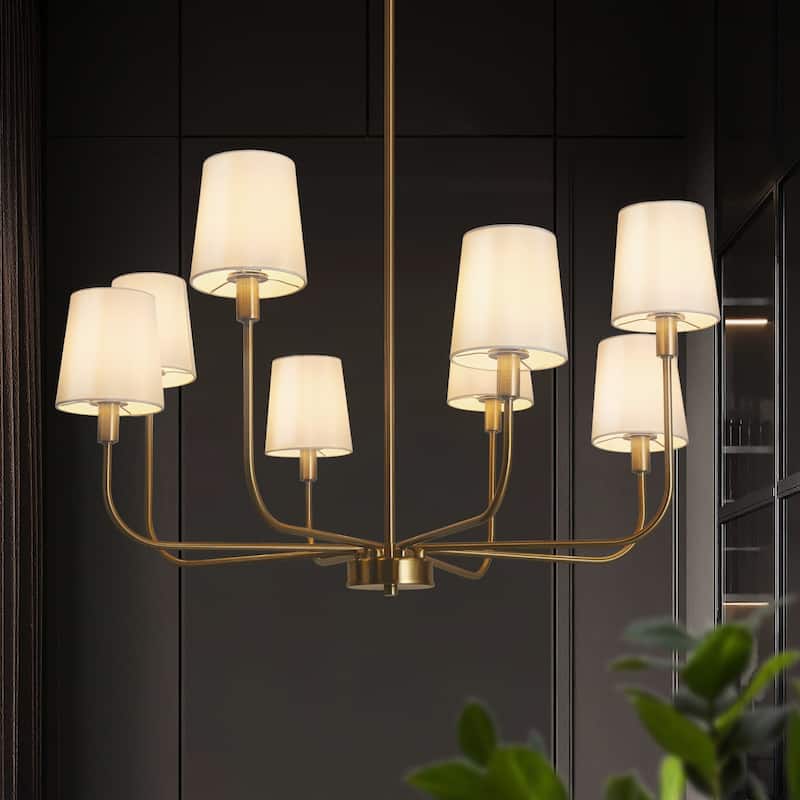 Mid-Century Modern Gold 6-Light French Chandelier Fabric Pendant Lights for Dining Room - 8-Light