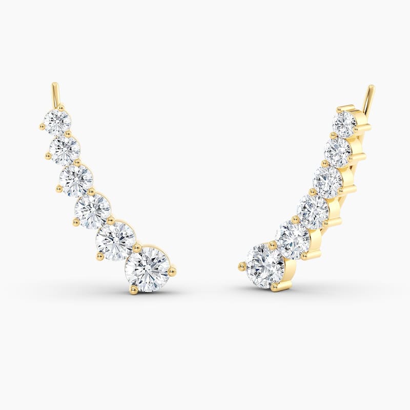 Auriya 3ctw Round Lab Grown Diamond Climber Earrings 14-karat Gold (E-F, VS1-VS2) - Yellow