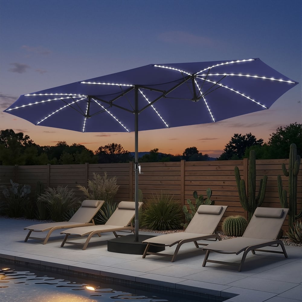 Crestlive Products 15ft Double-sided Patio Umbrella Solar LED Lighted Outdoor Market Umbrella