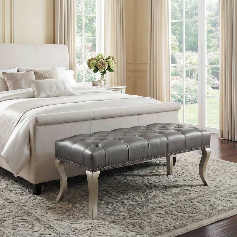 Roundhill Furniture Decor Maxem Tufted Upholstered Seat with Nailhead Trim Bench