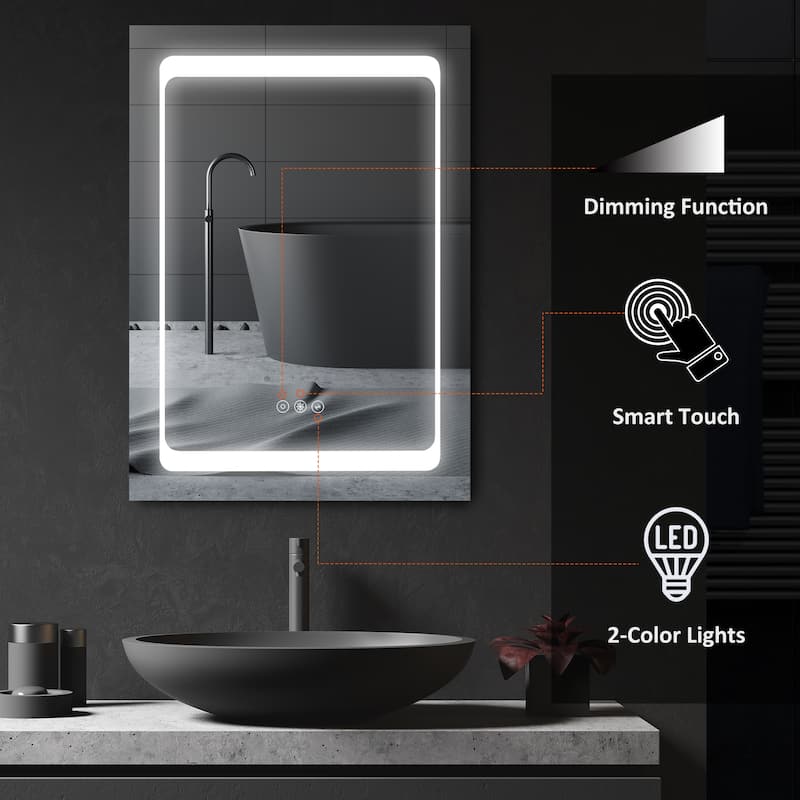 Silver LED Bathroom Mirror Cabinet with Touch Control Three Shelves and Wall Mounted Design - 19.75" W x 5" D x 27.5" H