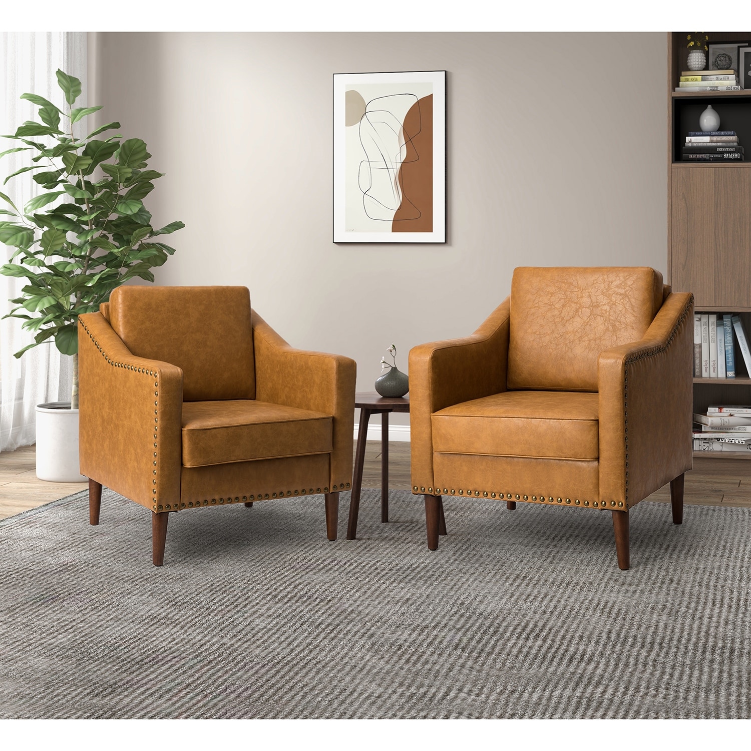 HULALA HOME Duarte 29" Transitional Faux Leather Armchair with Sloped Arms Set of 2