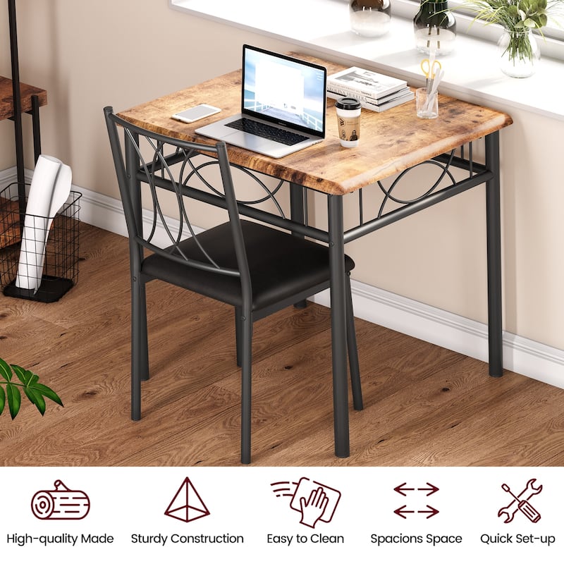 Dining Table Set for 2, Kitchen Table and Chairs, Square Dining Room Table Set , 3 Piece Dining Table Set , Rustic Brown