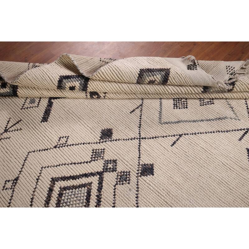 Ivory Moroccan Area Rug Hand-Knotted Wool Carpet - 7'10"x 11'9"