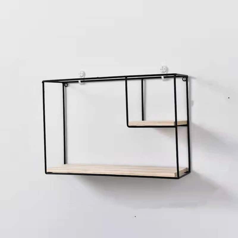 Iron Wall Rectangular Shelf, Wall Hanging Baskets - Black