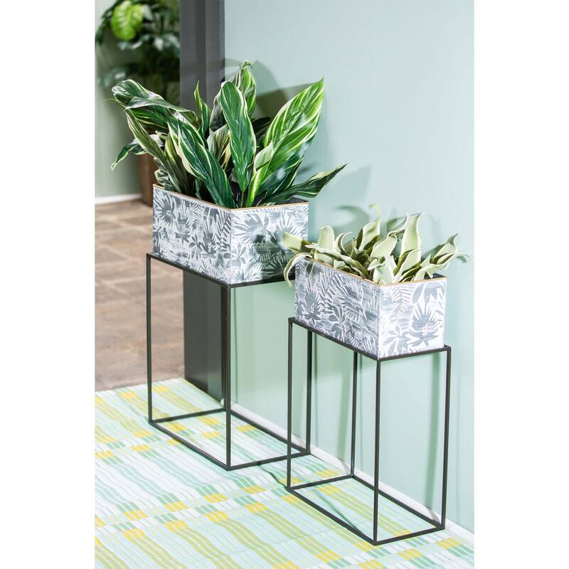 Metallic Embossed Floral Planters, (Set of 2)