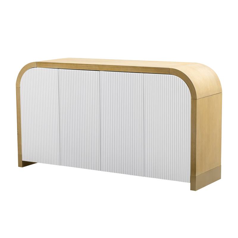 59.8" Sideboard Buffet Cabinet with arched ceiling and 4-door Pine veneer Storage Cabinet with Adjustable Shelves