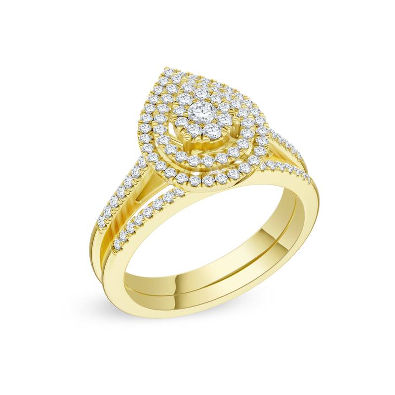 IGI Certified 1/2ct TDW Diamond Cluster Pear Shaped Frame Bridal Set in 14K Yellow Gold for Women