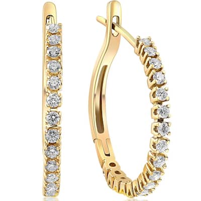 10k Yellow Gold 1/2 ct TDW Diamond Hoops - White