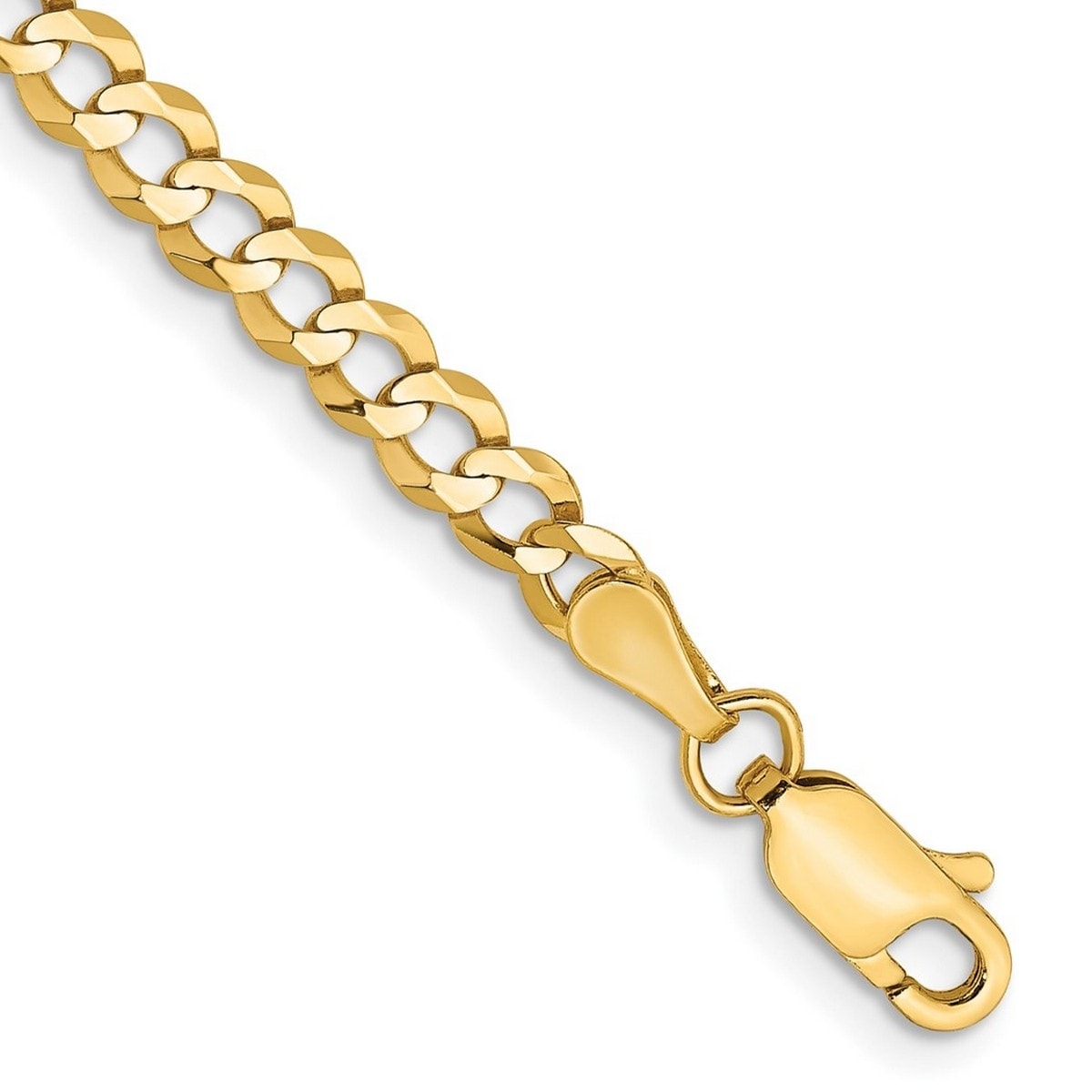 Curata 10k Yellow Gold Unisex 3.7mm Lightweight Flat Miami Curb Chain Bracelet