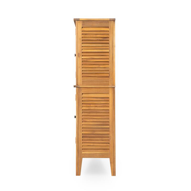 Roomfitters Kedzie Solid Acacia Wood Outdoor Storage Cabinet with Louvered Doors, Coastal Farmhouse, Teak