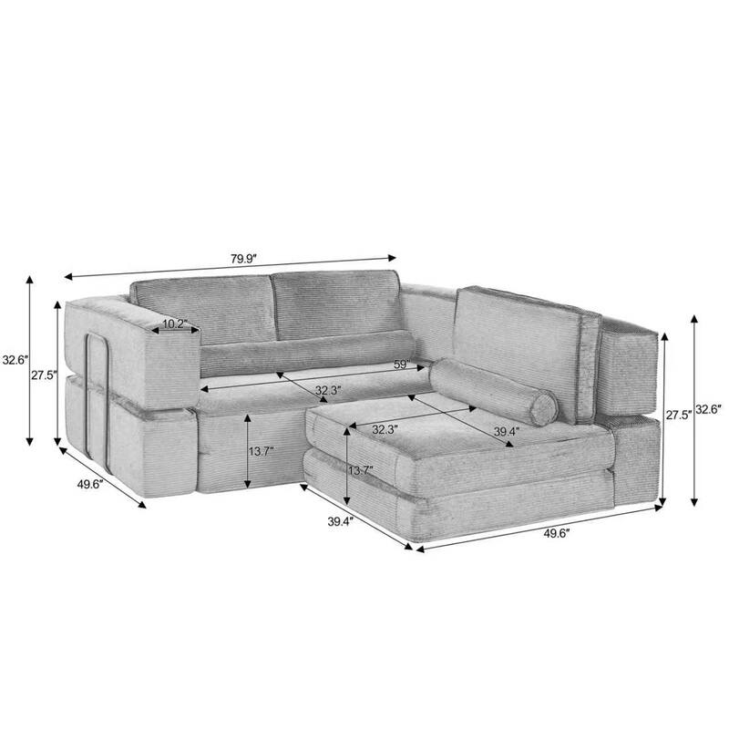 Foldable Floor Sofa Modular Play Couch, Toddler Couch for Playroom, Toddler Corduroy Sofa with Convertible Foam Cushion