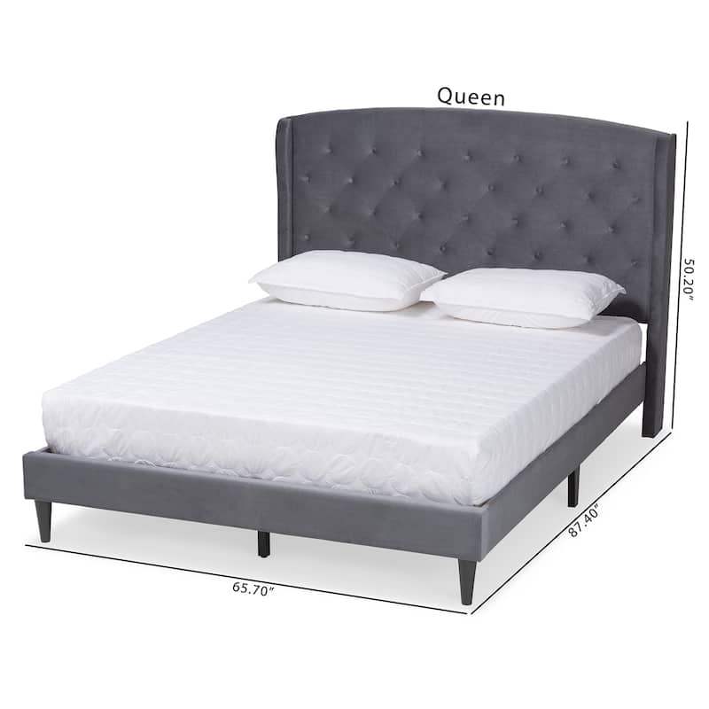 Joanna Modern and Contemporary Velvet Fabric Upholstered and Dark Brown Finished Wood Platform Bed